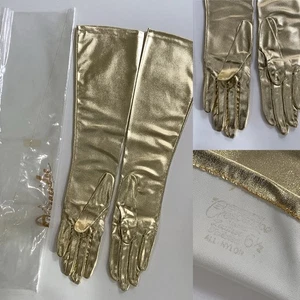 VTG Crescendoe Gold Metallic Long Elbow Length Opera Gloves New Old Stock 6 1/2 - Picture 1 of 11