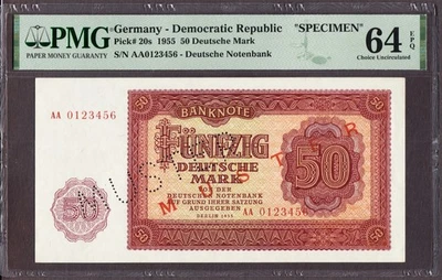 Germany 50 Deutsche Mark 1955 MUSTER SPECIMEN AA 0123456 P-20s CH UNC PMG 64 EPQ - Image 1 of 2