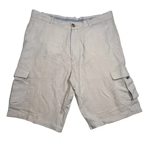 Perry Ellis Linen Cargo Shorts Size 32 Casual Outdoor Summer Beige Resort Summer - Picture 1 of 7