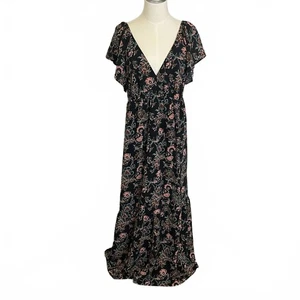 Brandneu Universal Thread Damengröße Large schwarz Blumen Maxikleid gesmokt - Bild 1 von 12