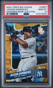 PSA 10 /50 Jasson Dominguez 2024 Topps Big League Wrapper Red Gold Foil RC Pop 1 - Picture 1 of 2