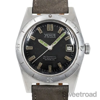 Venus Skin Diver Original Black Mirror Dial Incabloc 1960s Automatic Used Watch - Image 1 of 3