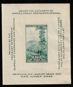 USA, MINT U.S. SOUVENIR SHEET SC#797 1937 S.P.A. CONVENTION F371 - Picture 1 of 2