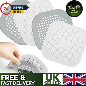 Silicone Bath Shower Drain Cover Hair Catcher Waste Sink Filter White Grey - Picture 1 of 16