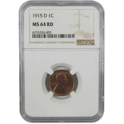 1915 D Lincoln Wheat Cent MS 64 RD NGC Penny Uncirculated 1c Coin - Image 1 of 4
