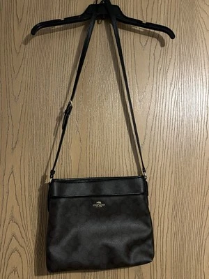 Coach Signature File Crossbody Leather Bag - Authentic - Brown/Black - Image 1 of 4