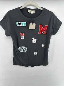 Zara Girls Disney Minnie Mouse Size 11-12 Short Sleeve Shirt Top Patchwork #3 - Picture 1 of 2