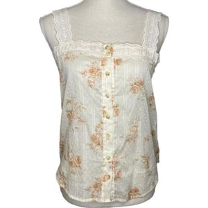 E & M Floral Toile Schweizer Punkte Spitze Träger Knopfleiste Tanktop Größe Small - Bild 1 von 11