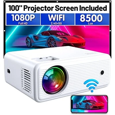 Native 1080P WiFi Projector 8500L Full HD Home Theater Cinema + 100" Screen - Image 1 of 4