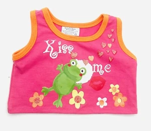 Build-A-Bear Pink “Kiss Me” Frog Tank Top Glitter Hearts & Flowers Froggie - Picture 1 of 3