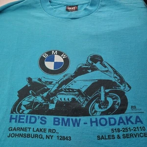 BMW Motorcycle Shop VTG • Aqua Blue Tee • Double Sided Print SIZE XL - Picture 1 of 16
