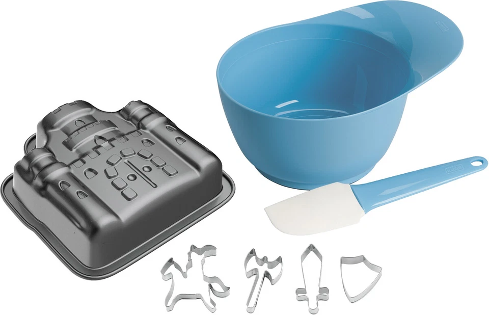 Kinder Backset Ritter Rührschüssel Teigschaber Ausstecher Backform Förmchen - Bild 1 von 1