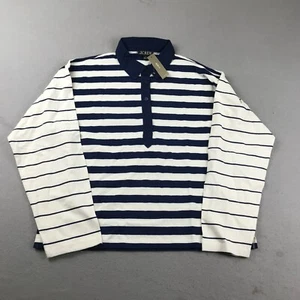 J Crew Polo Shirt Womens Large Blue White Striped Long Sleeves Crop Pullover NWT - Picture 1 of 10