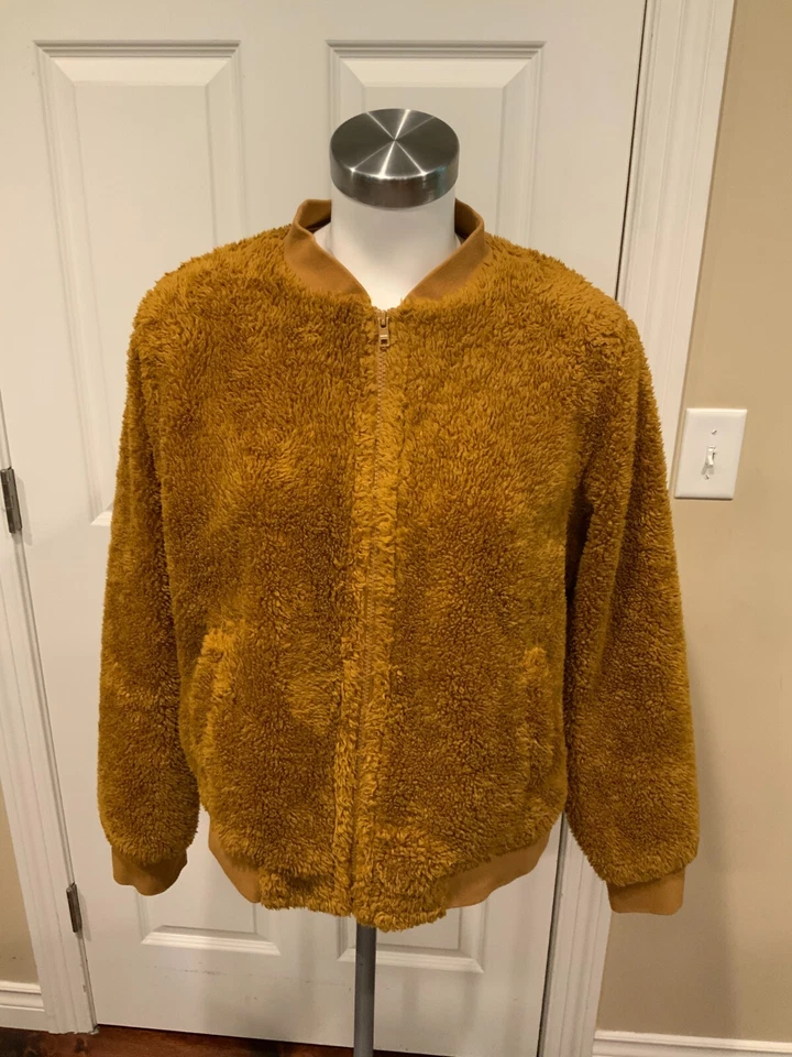 J.Crew Goldenrod Yellow Furry Fleece Jacket, Size Large - Image 1 of 4