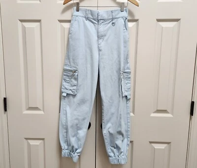 女式 Forever 21 高腰踝袖口棉淡蓝色慢跑裤工装裤 S — 第 1/4 张图片