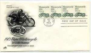 1899 5c Motorcycle 1913 ArtCraft, PNS, plate number strip, #2, FDC - Picture 1 of 1