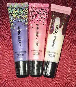 3X Bath & Body Works Shimmer Lip Gloss HOLIDAY COOKIE PINK GUMDROP WINTER BERRY - Picture 1 of 5
