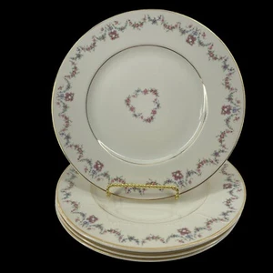 Set of 4 Syracuse Old Ivory Arcadia 9 3/4" Dinner Plates 1949-1970 Gold Trim - Picture 1 of 9