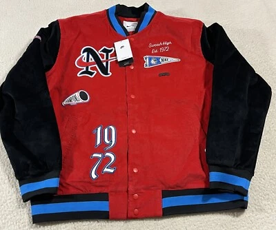 Chaqueta de bombardero universitaria de pana Nike para hombre XXL negra roja 1972 Swoosh precio de venta sugerido por el fabricante 225 $ Foto 1 de 4