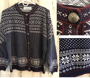 vtg Chelsea Gardens Cardigan M Button-Up Birds Eye Nordic Fair Isle Sweater USA - Picture 1 of 12