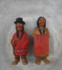 VINTAGE CARVED WOOD FIGURE COUPLE FOLKART  BY HANNAH QUEBEC, CANADA LOT OF 2