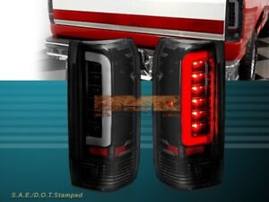 Set of Black Smoke C-Bar LED Taillights for 1987-1996 Ford F150 F250 F350 Bronco