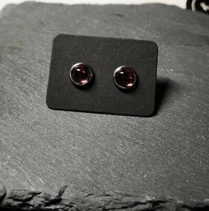Amethyst 6mm Glass Cabochon Stainless Steel Stud Earrings handmade - Picture 1 of 9