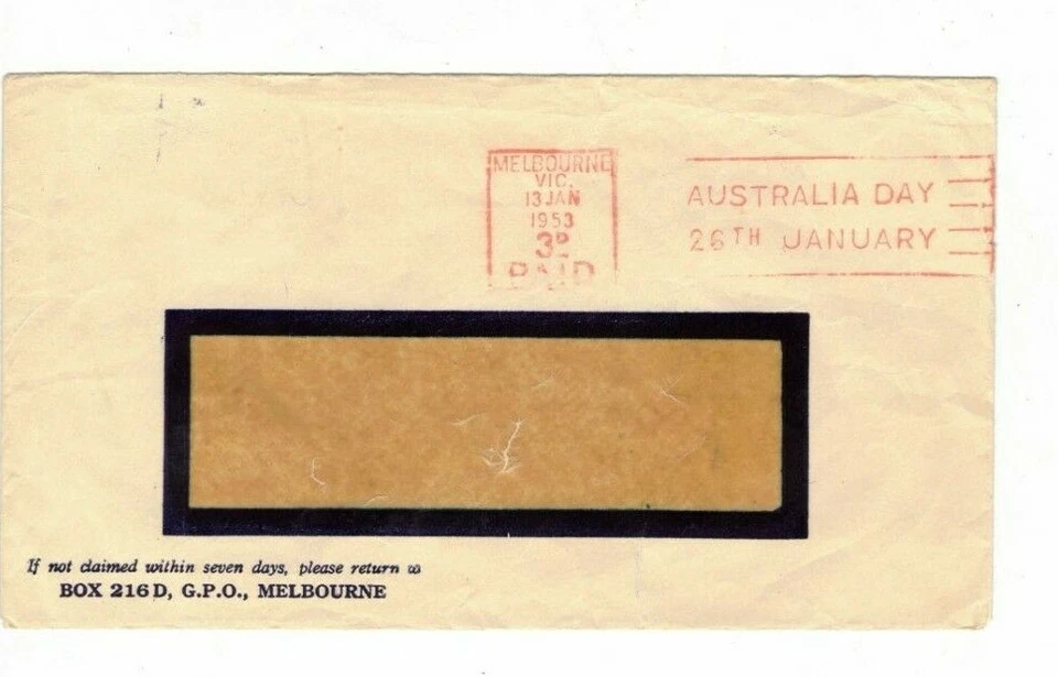 Australia 1953 3d GeoV Cover SLOGAN CANCEL" AUSTRALIA DAY 26 JANUARY" - Image 1 of 1
