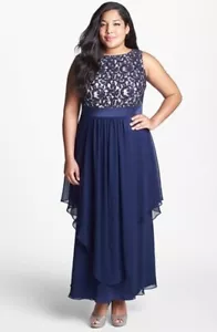ELIZA J Navy Ivory Lace Bodice Draped Georgette Skirt Gown Dress sz 24W NWT - Picture 1 of 5
