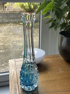 Blue Sculptured Tulip Glass Vase Retro LE Smith. Pineapple Base Pattern! - Picture 1 of 6