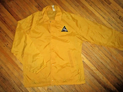 vtg 1970s 80s BLATZ BEER NYLON JACKET Delivery Guy Patch Windbreaker Gold SMALL - Image 1 of 4