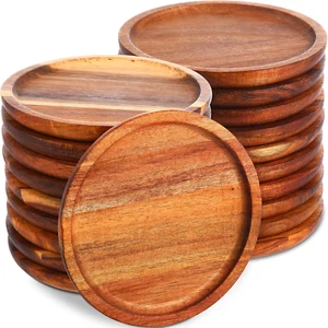20 Set Acacia Wood Plates round Wooden Dinner Plates 6 Inch Charger Serving Tray - Picture 1 of 12