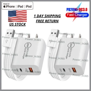 Fast Charger QC PD 20W Power Adapter Cube USB Cable For iPhone 13 12 11 XR 8 7 6 - Picture 1 of 14