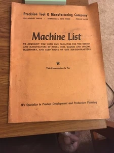 1945 Precision Tool & Manufacturing Company Machine List Presentation 32 pgs - Picture 1 of 6