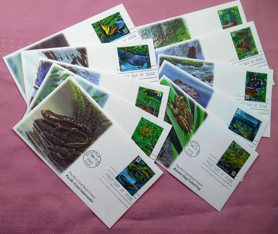 2000 Nature of America Sc 3378a-j Pacific Rain Forest FDCs 10 Fleetwood cachets - Image 1 of 4
