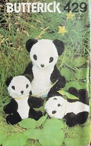 Butterick Vintage 1980s Pattern 429 Plush Soft Toy Panda Teddy Bear Uncut - Picture 1 of 2