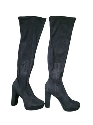 女士及膝高杆 3 黑色 Sweade 靴子尺寸 6.5 M 二手无盒拉链 — 第 1/4 张图片