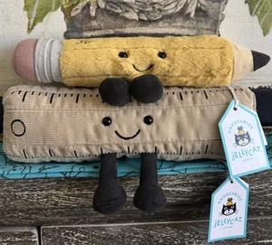 Jellycat Amuseables SET OF TWO Pencil ✏️ and Ruler 📏 with Dust Bag NWT - Picture 1 of 7