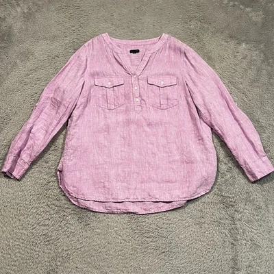 Talbots Petite Linen Shirt Women's Large Petite Purple Roll Tab Sleeve - Image 1 of 4
