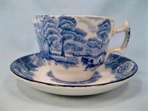 English Scenery Blue Demitasse Cup & Saucer Set Wood & Sons Transferware (O2) - Picture 1 of 10