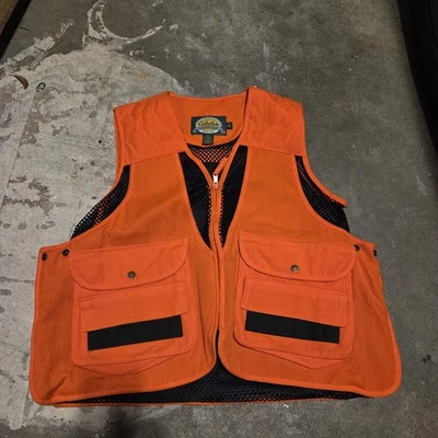 Cabelas Hunting Vest Mesh Back Orange And Black Zip And Pockets - Image 1 of 3