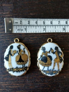 2 St. Cameo Anhänger Kamee 5cm gold weiß schwarz Scherenschnitt - Bild 1 von 2