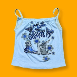 Y2K Girls L Cami Tank Top Fits Adult XS "Just Chillin" Butterfly Hippie Retro - Picture 1 of 9
