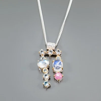 Collar de piedra lunar natural hecho a mano de plata de ley 925 17"/N27409 Foto 1 de 4