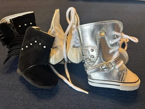 Schuhe 18" American Girl-Größe Puppen: Silber High Tops, Fransen Stiefel, Schlittschuhe - Bild 1 von 9