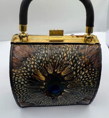 Exquisito JR Comeco Genuino Pluma de Pavo Real Bolso de Mano Cartera Vintage Bolso Boho Foto 1 de 4