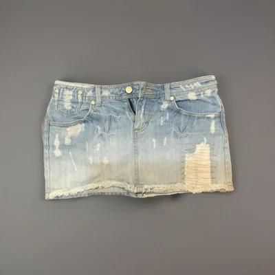 Falda vaquera de mezclilla Y2K Younique Juniors 5 lavado medio botón delantero mini Foto 1 de 2