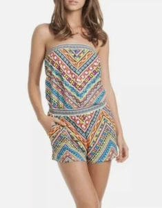 Trina Turk Womens Peruvian Stripe Romper Swimsuit Cover-Up Colorful Pockets XS - Picture 1 of 6