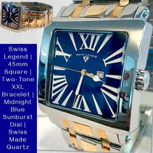 45mm Midnight Blue Dial | Swiss Made 2-Tone Bracelet | Square SWISS LEGEND Watch - Picture 1 of 12