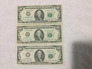 $100.00 US Currency 1977 (3) notes...free shipping - Picture 1 of 2